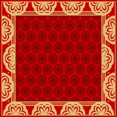 Obraz premium Geometric Pattern with hand-drawing floral ornament. illustration. For fabric, textile, bandana.