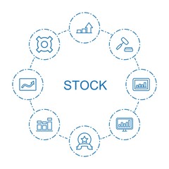 stock icons. Trendy 8 stock icons. Contain icons such as graph, medal, auction, generic currency, chart. stock icon for web and mobile.