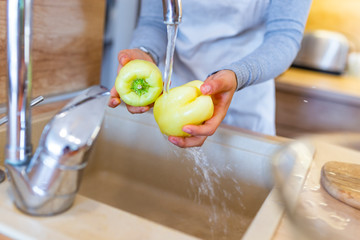 Close up of washing the vegetables