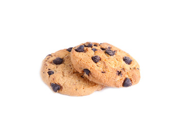 Delicious chocolate chip cookies on white background