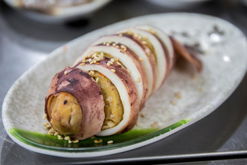  stuffed squid which is called ojingeo sundae, Korean Food