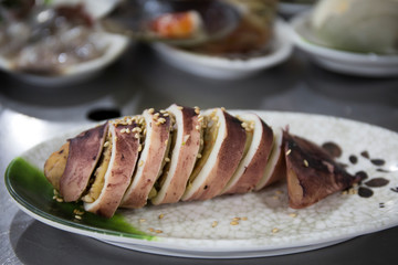  stuffed squid which is called ojingeo sundae, Korean Food