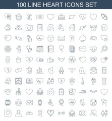 Fototapeta na wymiar 100 heart icons. Trendy heart icons white background. Included line icons such as couple, heart baloons, love letter, family, I love you, love card. heart icon for web and mobile.