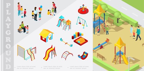Isometric Kids Playground Elements Composition