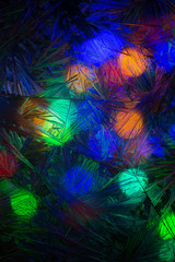 Christmas colorful lights trough icy window bokeh background for graphic and web design, Modern simple internet concept. Trendy for website design web or mobile app