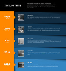Timeline template with blue blocks and photo placeholders