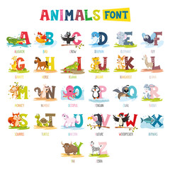 Obraz premium Vector Illustration Of Cartoon Animals Font