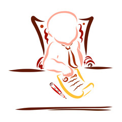 Little business child sitting at a desk with a document