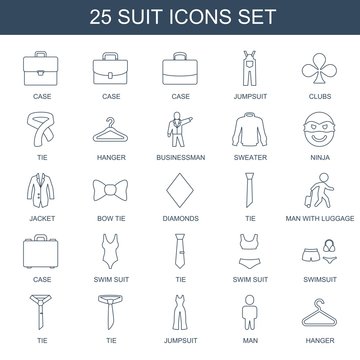 Suit Icons. Trendy 25 Suit Icons. Contain Icons Such As Case, Jumpsuit, Clubs, Tie, Hanger, Businessman, Sweater, Ninja, Jacket, Bow Tie, Diamonds. Suit Icon For Web And Mobile.