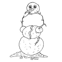Snowman. Vector of a melted snowman. Hand drawn  snowman melted.