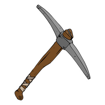 Pickaxe Icon. Vector Of An Antique Tool Hoe Pickaxe. Hand Drawn Pickaxe.