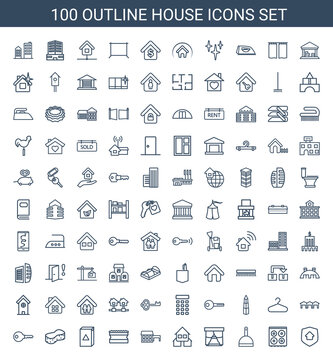 100 house icons. Trendy house icons white background. Included outline icons such as home security, cooker, dustpan, window, house building, sponge. house icon for web and mobile.
