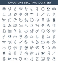 beautiful icons. Trendy 100 beautiful icons. Contain icons such as woman hairstyle, dress, flower, goose, lotus, corset, baby, tulip, cotton buds. beautiful icon for web and mobile.