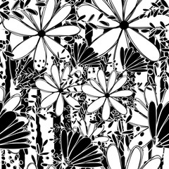 Seamless pattern white Daisy wildflower Abstract black adn white duotone graphic