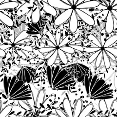 Seamless pattern white Daisy wildflower Abstract black adn white duotone graphic