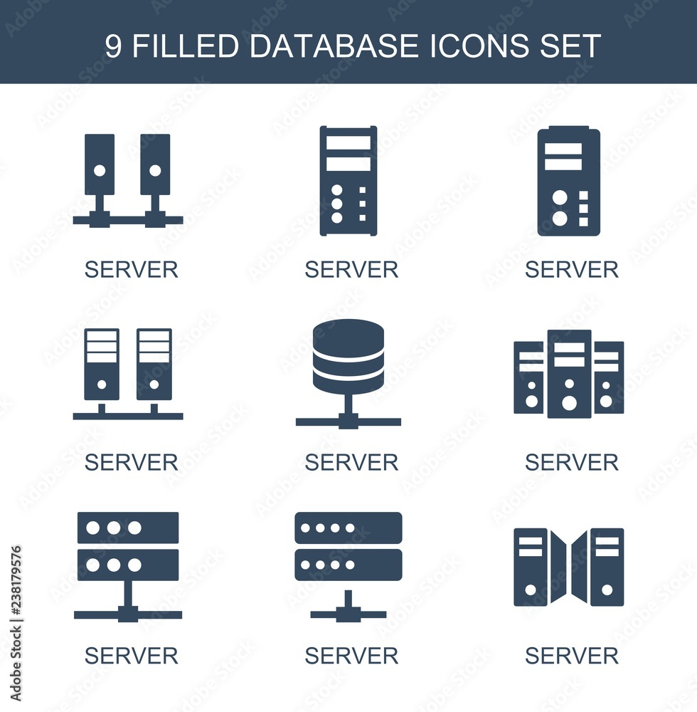 Aufkleber 9 database icons. Trendy database icons white background. Included filled icons such as server. database icon for web and mobile.
