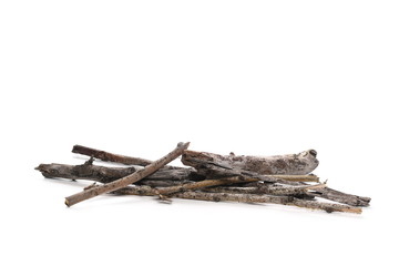 Dry branches for camp fire, isolated on white background
