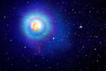 Fototapeta na wymiar Full moon with stars at dark night sky . Abstract sky background.