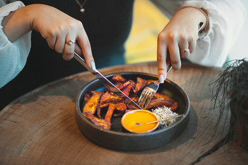 Sweet potato and pumpkin sauces on the table