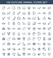 100 animal icons. Trendy animal icons white background. Included outline icons such as t shirt with heart, duck, elephant, panther, wings, bear. animal icon for web and mobile.