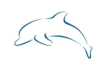 blue outline brushstroke dolphin icon