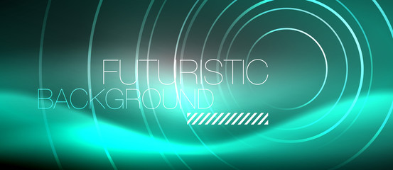 Neon circles abstract background, shiny lines