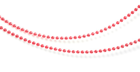 Red christmas beads garland isolated with shadow.