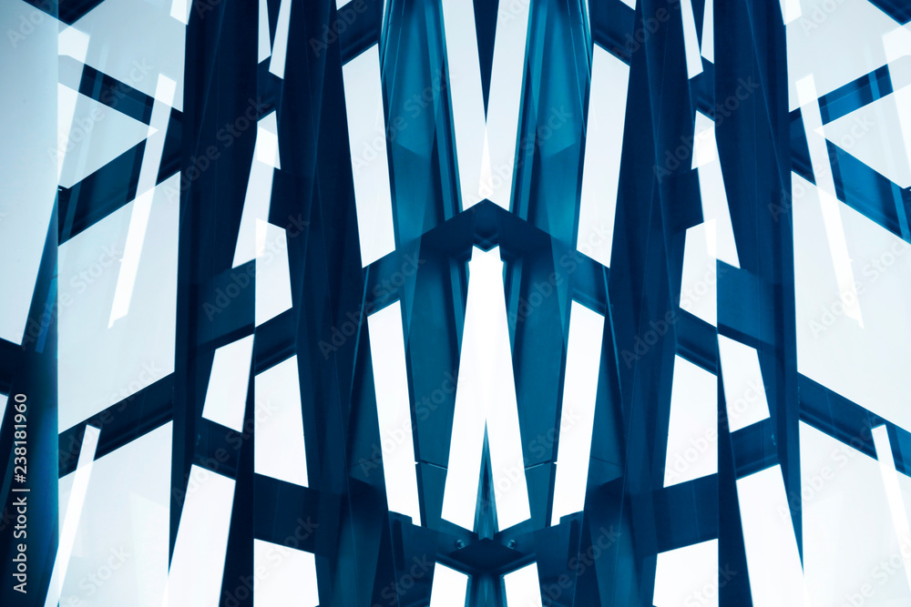 Poster steel and glass structure of an office building exterior fragment with metal framework. abstract ang