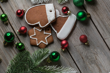 Christmas ginger bread cookies old timber table background for graphic and web design, Modern simple internet concept. Trendy for website design web or mobile app