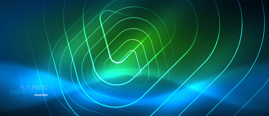 Neon glowing techno lines, hi-tech futuristic abstract background template with geometric shapes