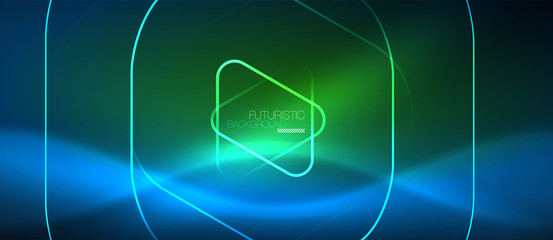 Neon glowing techno lines, hi-tech futuristic abstract background template with geometric shapes