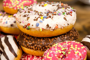 Sweet and delicacy donut - American donuts closeup