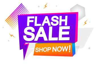 Flash Sale, speech bubble banner design template, shop now, vector illustration