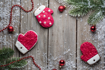 Christmas ginger bread cookies old timber table background for graphic and web design, Modern simple internet concept. Trendy for website design web or mobile app