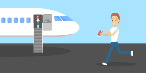 Man in a hurry run to the plane