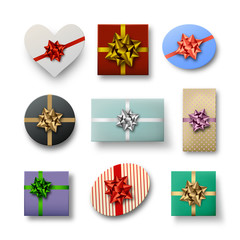 Gift boxes. Set of colorful icons of presents isolated on white. Vector illustration 