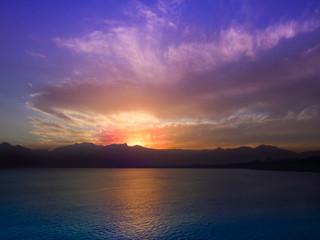 Fototapeta na wymiar Beatiful sunset and purple sky in Antalya