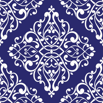Blue and white ornamental seamless pattern. Vintage vector, paisley elements. Ornament. Traditional, Turkish, Indian motifs. Great for fabric and textile, wallpaper, packaging or any desired idea.