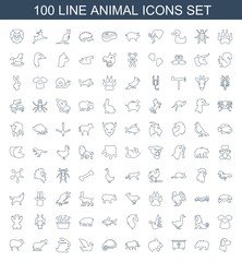 100 animal icons. Trendy animal icons white background. Included line icons such as wolf, bear, beehouse, panther, hog, chameleon, bird, rabbit. animal icon for web and mobile.