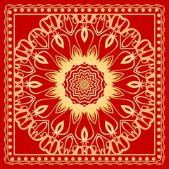 Decorative colorful floral ornament with decorative border. Ethnic mandala decoration. For fashion print, bandanna, tablecloth, neck scarf