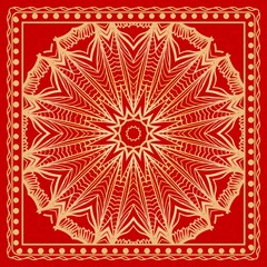 Design for square fashion print. For pocket, shawl, textile, bandanna. Mandala floral pattern. Vector illustration.
