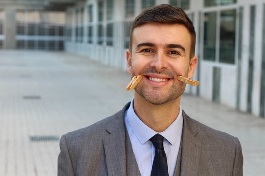 Businessman suffering from "smiling depression" 