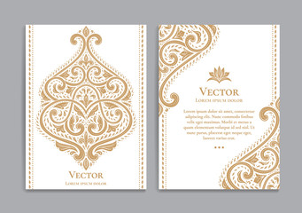 Gold and white vintage greeting card. Luxury vector ornament template. Great for invitation, flyer, menu, brochure, postcard, background, wallpaper, decoration, packaging or any desired idea.