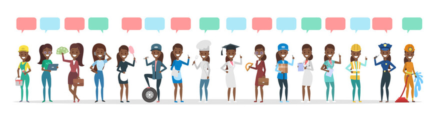 Obraz premium Big group of people of different occupation talk using speech bubble