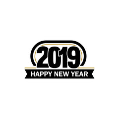 New Year vector unusual label. 2019 year symbol. Business abstract logo on white background.