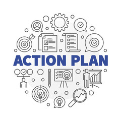 Vector Action Plan round concept illustration in thin line style