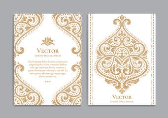 Gold and white vintage greeting card. Luxury vector ornament template. Great for invitation, flyer, menu, brochure, postcard, background, wallpaper, decoration, packaging or any desired idea.