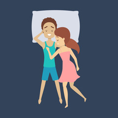Couple sleep in different position. Female character