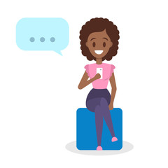 Girl using mobile phone. Teen communicate with friends