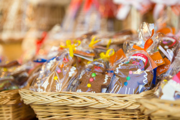 Many Christmas gingerbread, man mannele in Alsace, France.